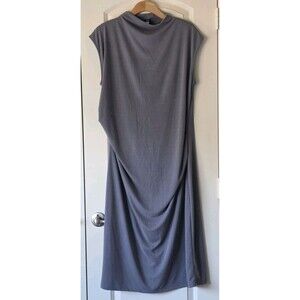 Old Navy XXL Petite Gray Ribbed Side Ruched Maxi Dress Minimal Chic Soft Mock Ne